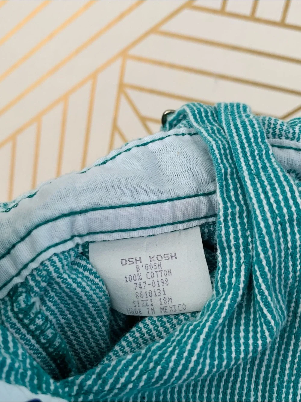 OshKosh B'gosh vintage 100% Cotton Hickory Stripe Vestbak Overall Teal White 18M